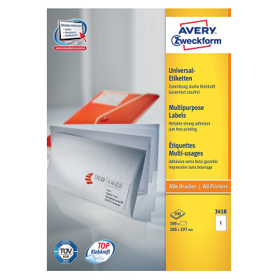 Etykiety uniwersalne Avery Zweckform 210 x 297