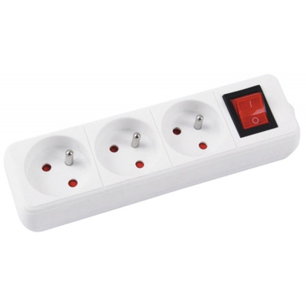 Przedłużacz Office Product, 3 gniazda, 3m, z uziemieniem i wyłącznikiem biały