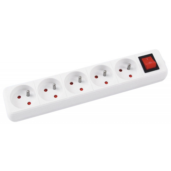 Przedłużacz Office Product, 5 gniazd, 5m, z uziemieniem i wyłącznikiem biały