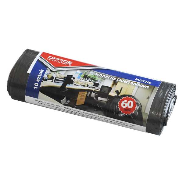 Worki na śmieci biurowe Office Products mocne (LDPE) 60l 10szt. czarne