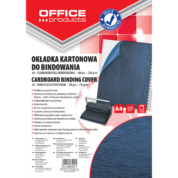 Okładki do bindowania Office Products karton A4 250gsm. skórobodobne 100szt. ciemnoniebieskie