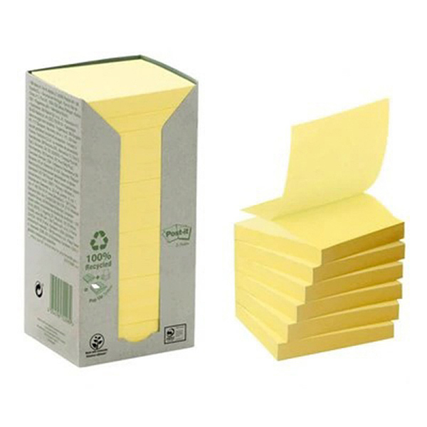 Ekologiczny bloczek samoprzylepny Post-It 76x76mm 16x100 kartek żółte