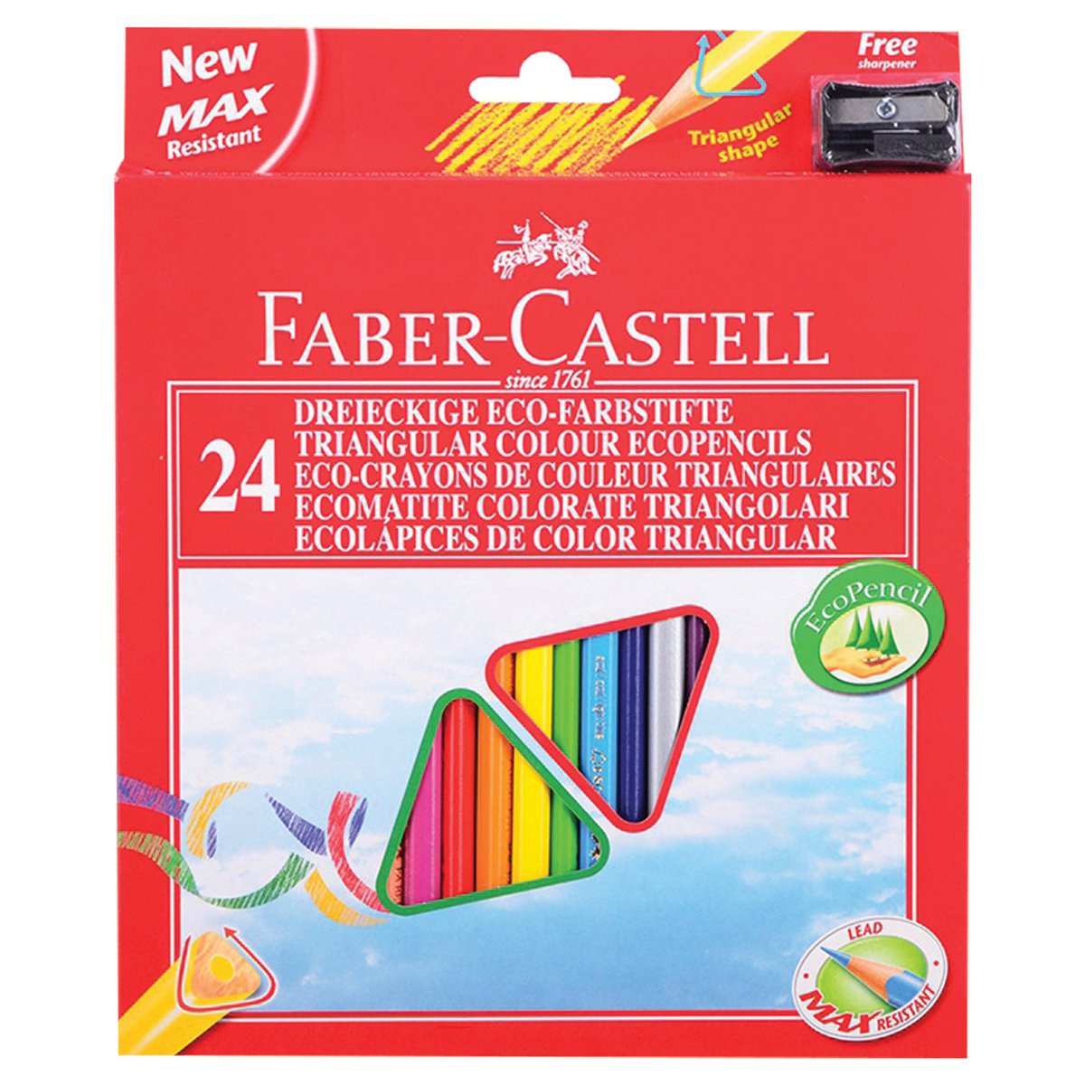 Kredki Eco Colour  trójkątne 24 Kol. + temperówka opakowanie karton Faber-Castell
