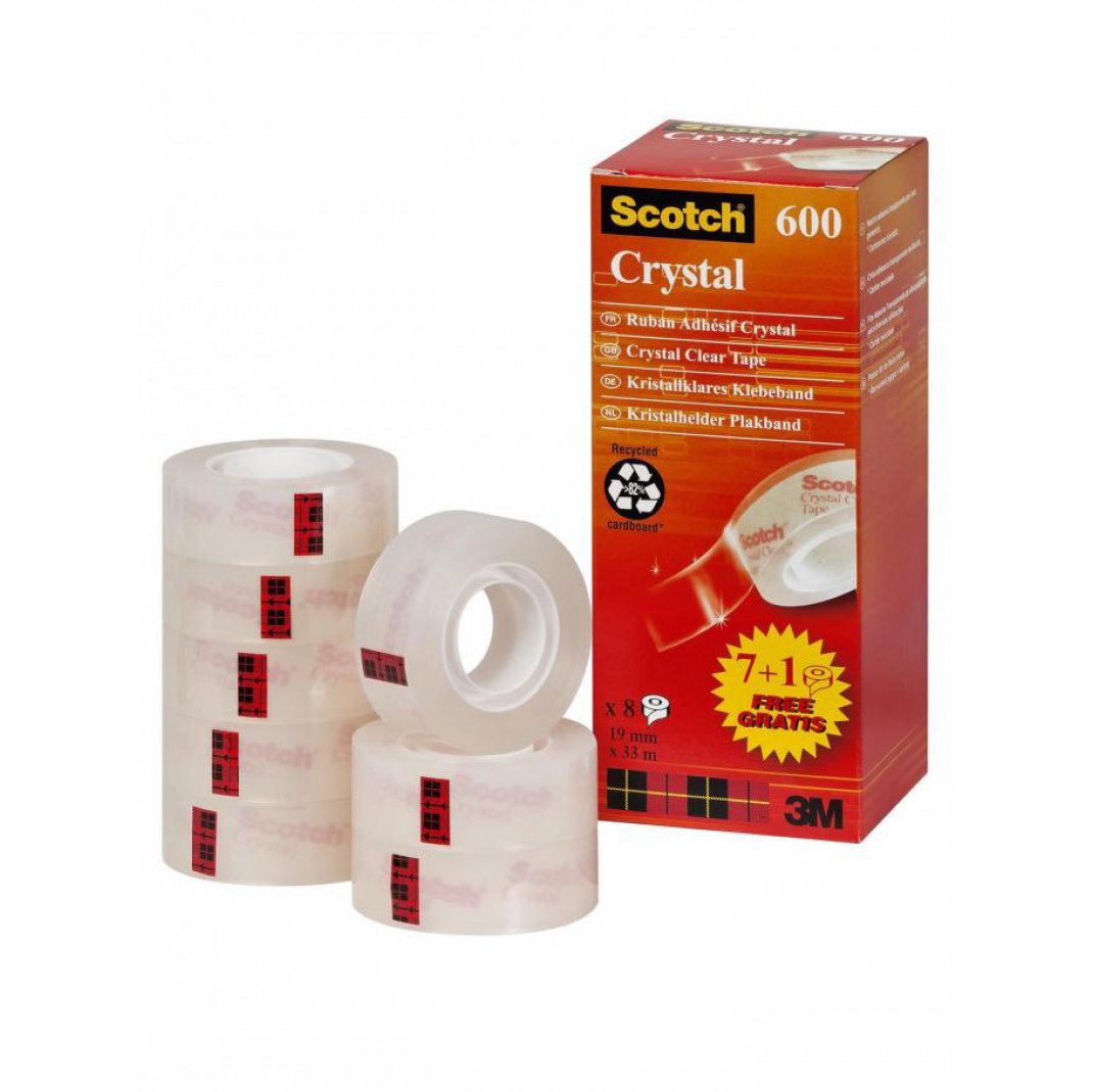 Taśma biurowa Scotch Crystal 19mm 33m 7szt., 1 rolka GRATIS
