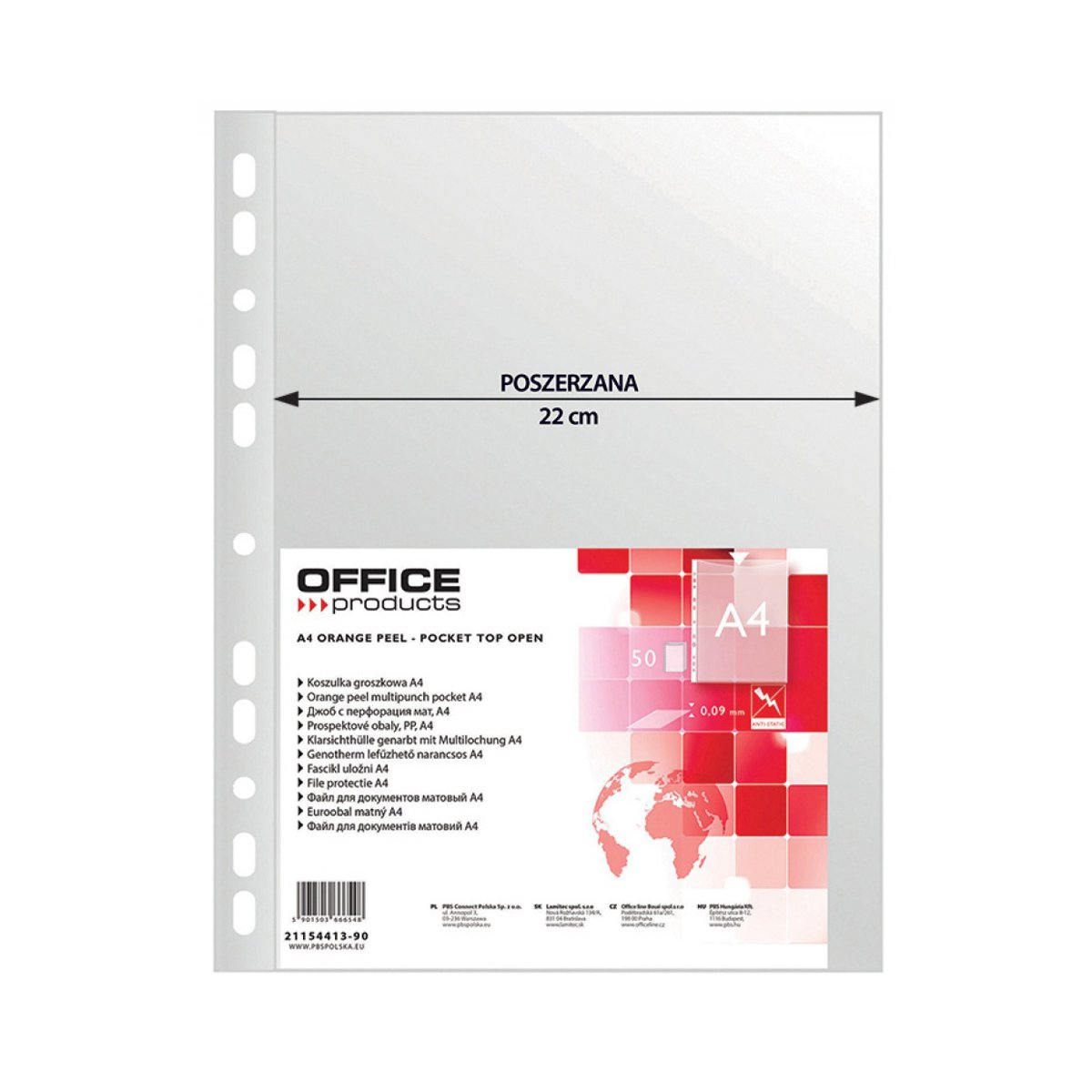 Koszulki na dokumenty OFFICE PRODUCTS, poszerzane, PP, A4, groszkowe, 90mikr., 50szt.