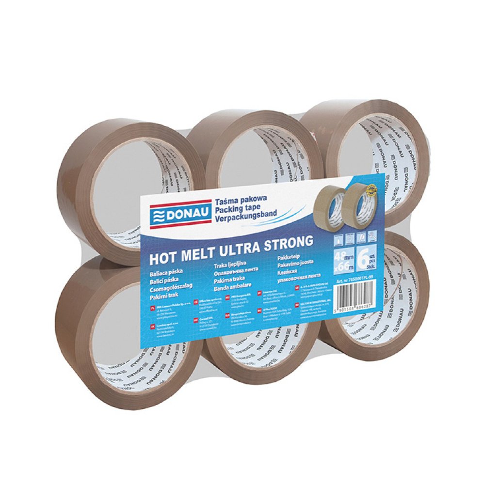 Taśma pakowa DONAU Hot-Melt , 48mm, 66m, 50mikr., brązowa