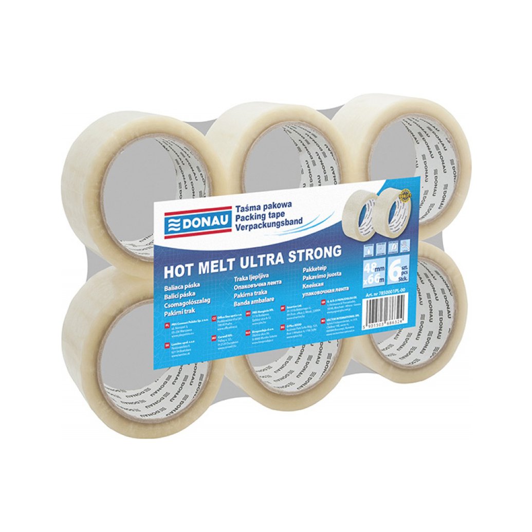 Taśma pakowa DONAU Hot-Melt , 48mm, 66m, 50mikr., transparentna