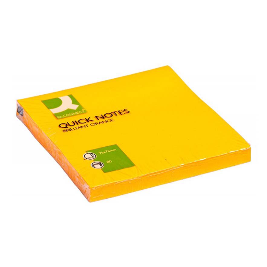 Bloczek samoprzylepny Q-CONNECT Brilliant, 76x76mm, 1x80 kart., pomarańczowy