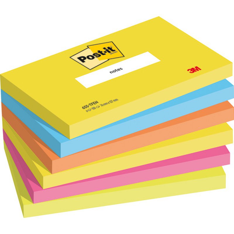 655TFEN Samoprzylepne bloczki Postit®, paleta energetyczna, 6 sztuk po 100 kart. 127x76mm