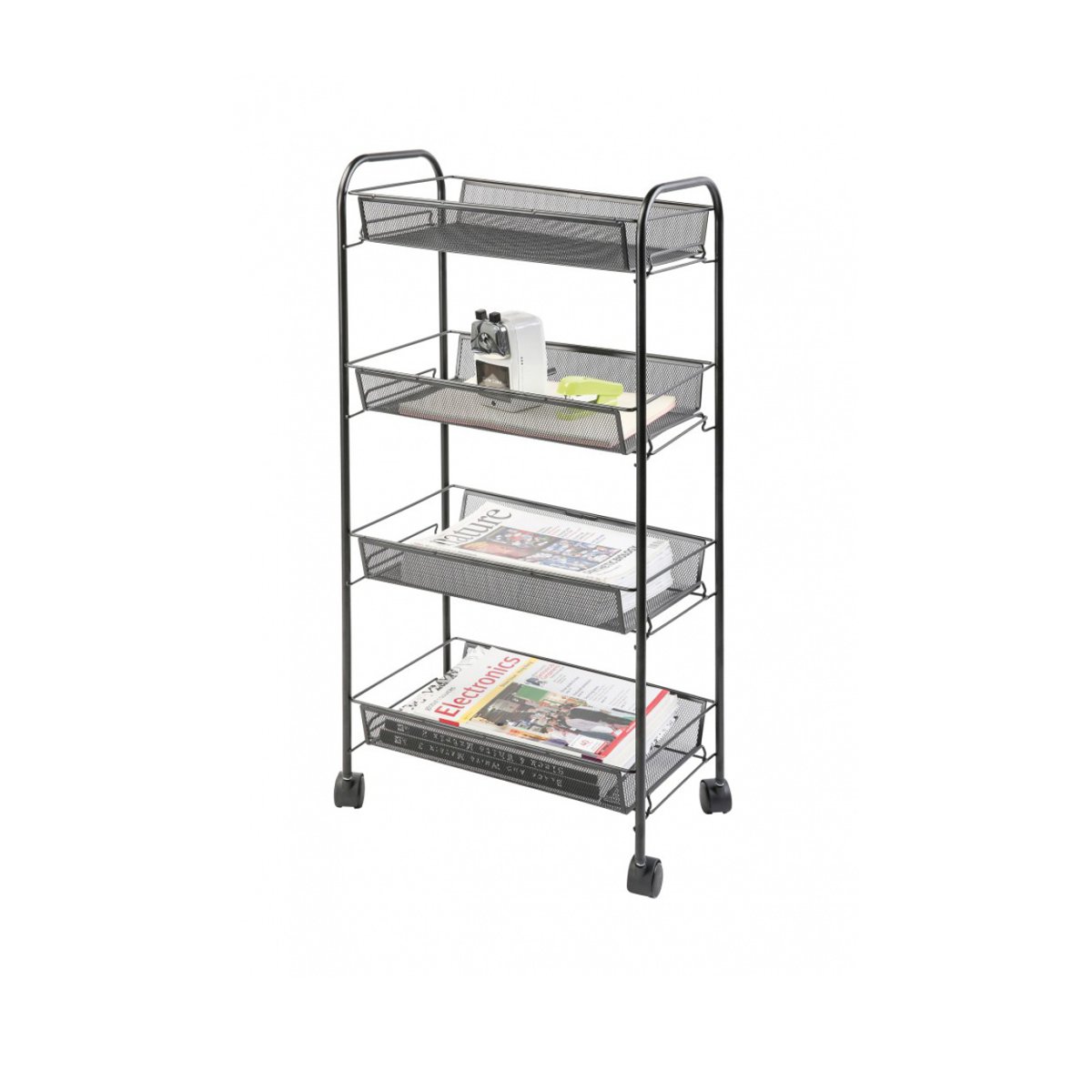 Mobilny stojak na dokumenty Q-CONNECT Office Set, metalowy, na kółkach, 4 półki, czarny