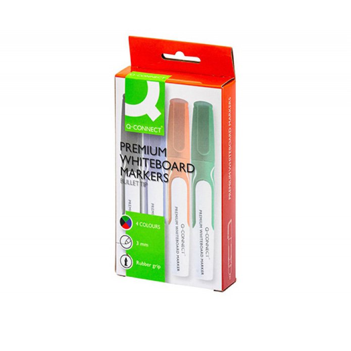 Marker do tablic Q-CONNECT Premium, gum. rękojeść, okrągły, 2-3mm (linia), 4szt., mix kolorów / KF26113