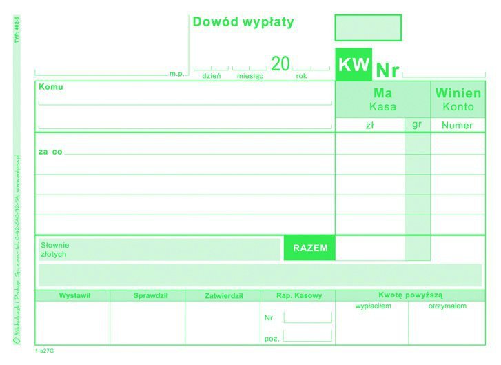 KW Dowód wypłaty, A6, wielokopia