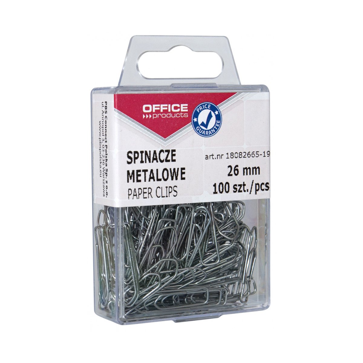 Spinacze metalowe OFFICE PRODUCTS, 26mm, w pudełku, 100szt., srebrne