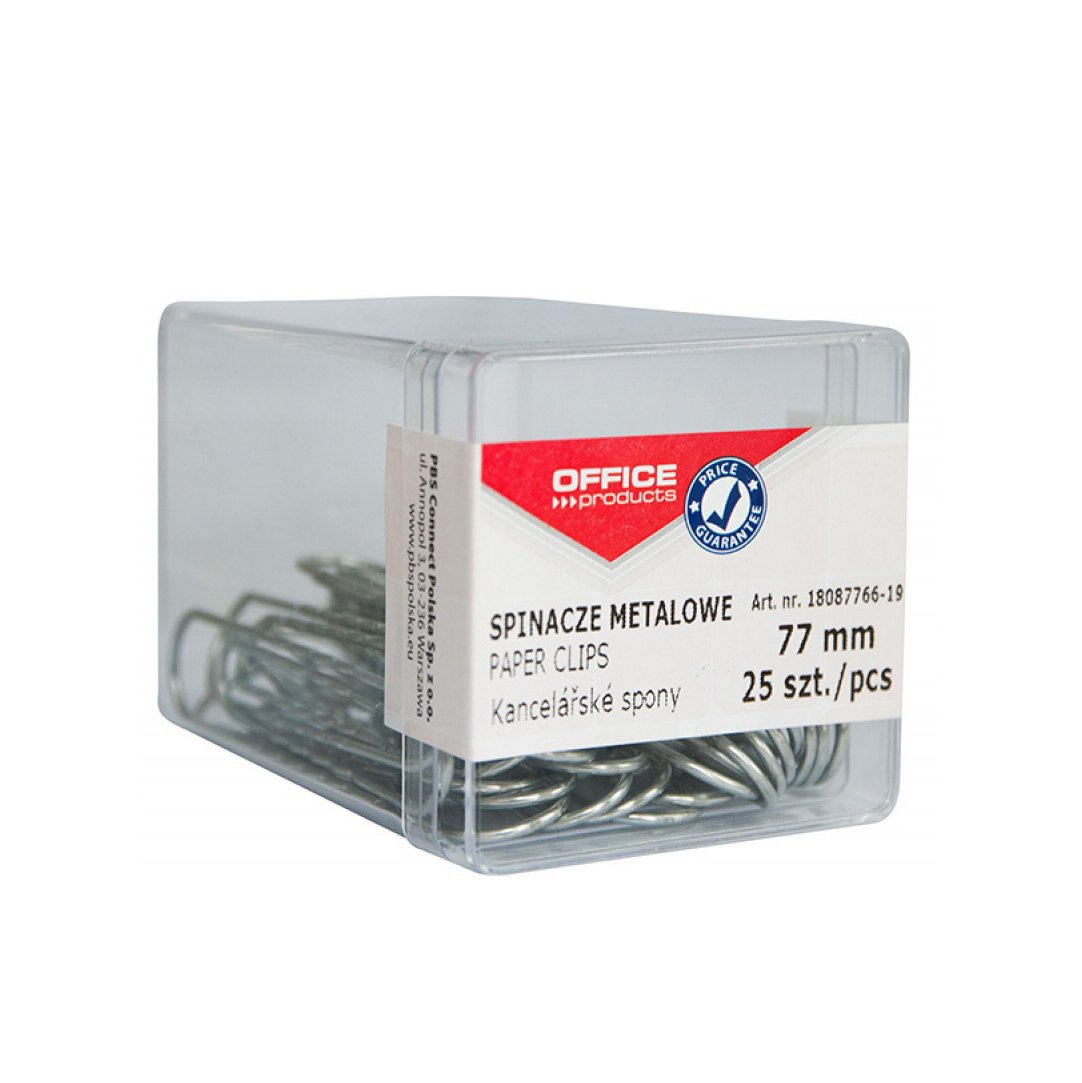 Spinacze metalowe OFFICE PRODUCTS, 77mm, w pudełku, 25szt., srebrne