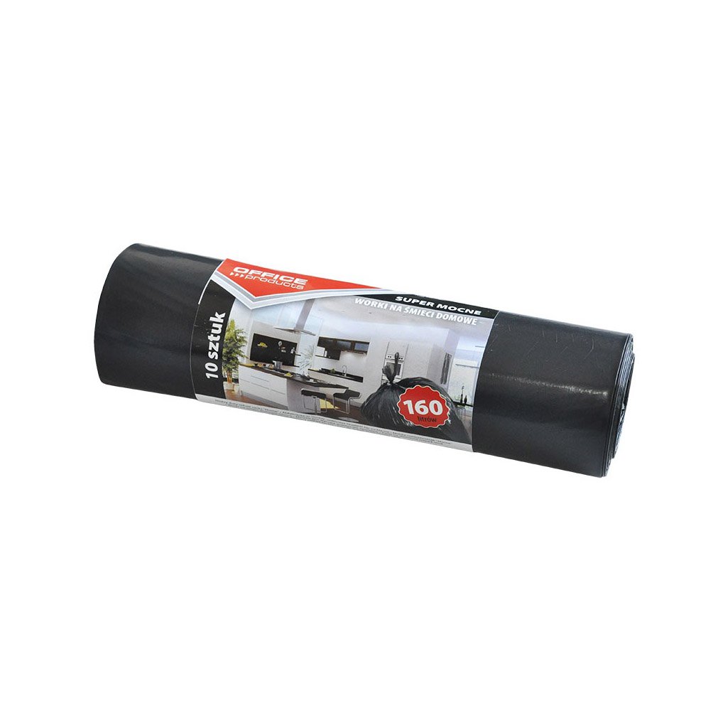 Worki na śmieci domowe OFFICE PRODUCTS, super mocne (LDPE), 160l, 10szt., czarne