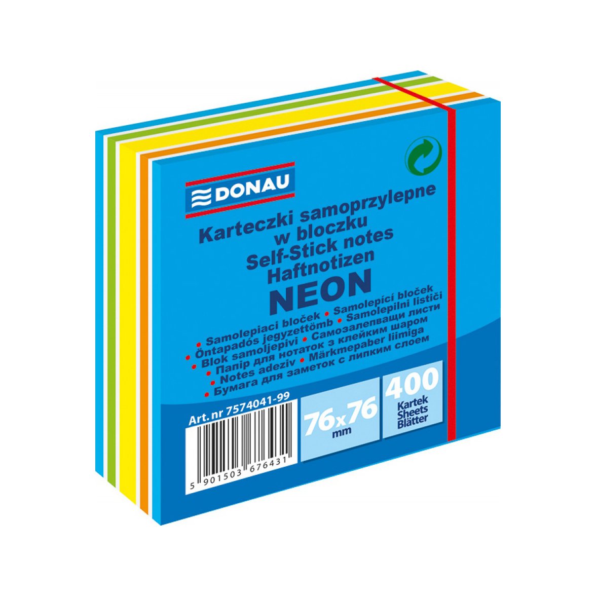 Kostka samoprzylepna DONAU, 76x76mm, 1x400 kart., neon-pastel, mix niebieski