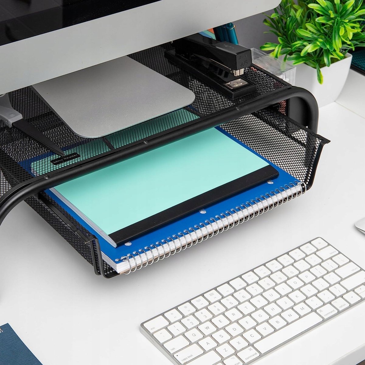 Metalowa podstawka z szufladą pod monitor, laptop