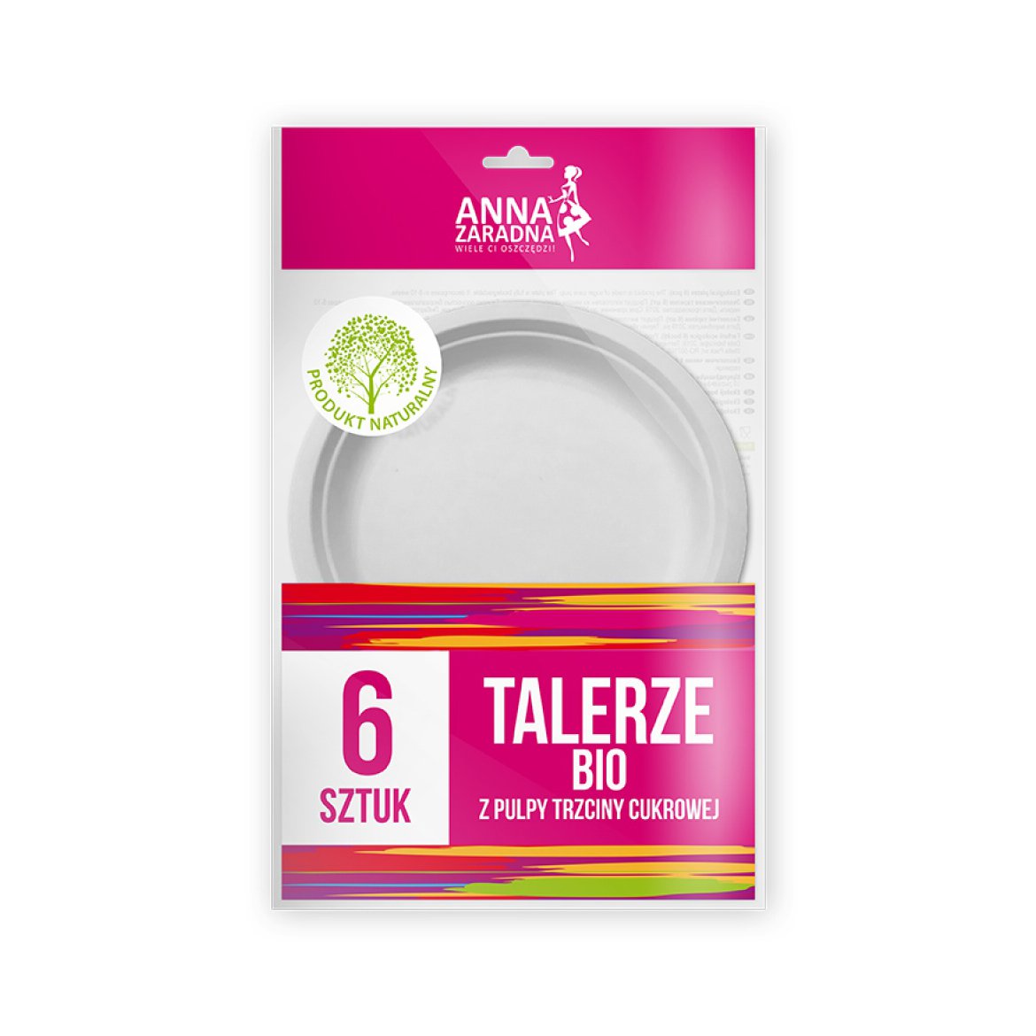 Talerze bio ANNA ZARADNA, z pulpy trzciny cukrowej, 6 szt., biały