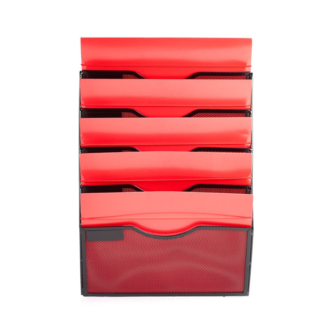Eleganckie półki na dokumenty, metalowy naścienny organizer 5 półek, czarny