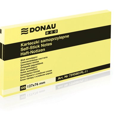 Bloczek samoprzylepny DONAU Eco, 127x76mm, 12x100 kart., jasnożółty