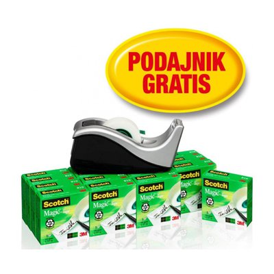 Taśm biurowa Scotch Magic matowa 19mm x 33m, 16szt, podajnik C-60 GRATIS