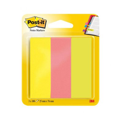 Zakładki indeksujące POST-IT® (671/3), papier, 25x76mm, 3x100 kart., mix kolorów
