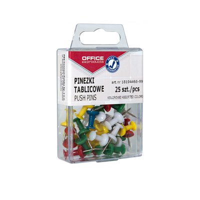 Pinezki kolorowe beczułki OFFICE PRODUCTS, w pudełku, 25szt., mix kolorów