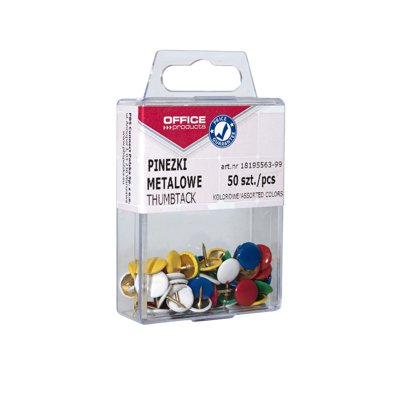 Pinezki kolorowe OFFICE PRODUCTS, w pudełku, 50szt., mix kolorów