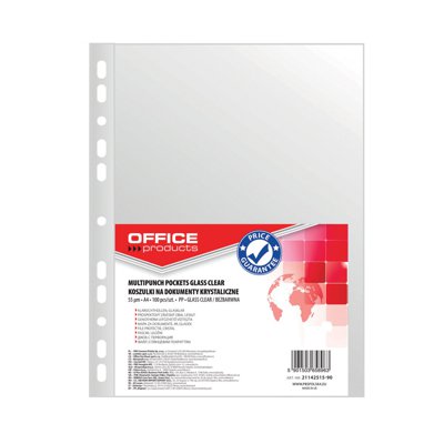 Koszulki na dokumenty OFFICE PRODUCTS, PP, A4, krystal, 55mikr., 100szt.