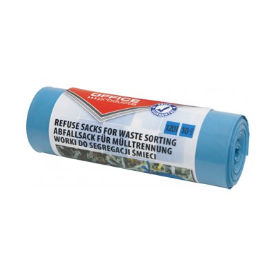 Worki na śmieci domowe OFFICE PRODUCTS, do segregacji makulatury, mocne (LDPE), 120l, 10szt., niebieskie