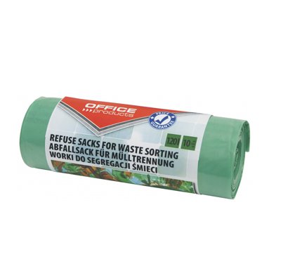 Worki na śmieci domowe OFFICE PRODUCTS, do segregacji szkła, mocne (LDPE), 120l, 10szt., zielone