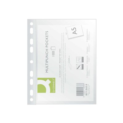 Koszulki na dokumenty Q-CONNECT, PP, A5, krystal, 50mikr., 100szt.