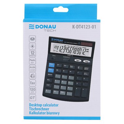 Kalkulator biurowy DONAU TECH, 12-cyfr. wyświetlacz, wym. 186x142x39 mm, czarny