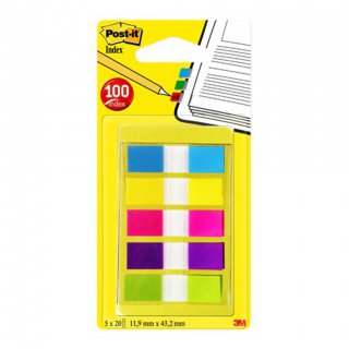 Wąskie zakładki indeksujące Post-It, 5 kol. po 20 szt.