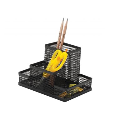 Przybornik na biurko Q-CONNECT Office Set, metalowy, 4 komory, czarny