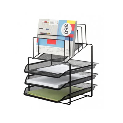 Zestaw na biurko Q-CONNECT Office Set, metalowy, z sorterem dokumentów, 3 szufladki, czarny
