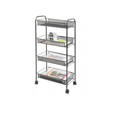 Mobilny stojak na dokumenty Q-CONNECT Office Set, metalowy, na kółkach, 4 półki, czarny