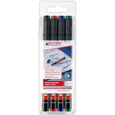 Foliopis zmywalny e-142 M EDDING, 1 mm, 4 szt., mix kolorów