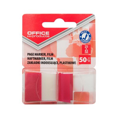 Zakładki indeksujące OFFICE PRODUCTS, PP, 25x43mm, 1x50 kart., blister, czerwone