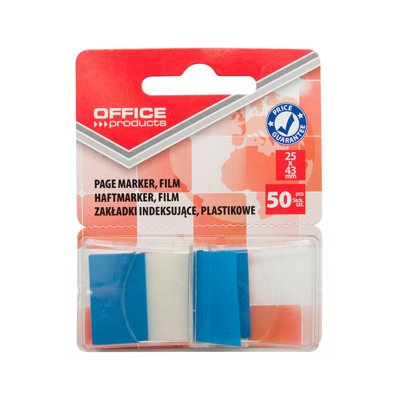 Zakładki indeksujące OFFICE PRODUCTS, PP, 25x43mm, 1x50 kart., blister, niebieskie
