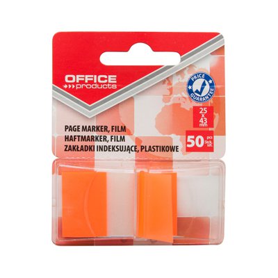 Zakładki indeksujące OFFICE PRODUCTS, PP, 25x43mm, 1x50 kart., blister, pomarańczowe