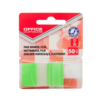 Zakładki indeksujące OFFICE PRODUCTS, PP, 25x43mm, 1x50 kart., blister, zielone