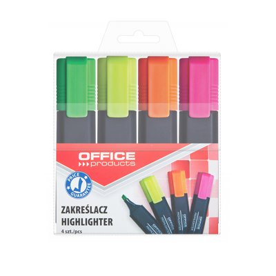 Zakreślacz fluorescencyjny OFFICE PRODUCTS, 1-5mm (linia), 4szt., mix kolorów