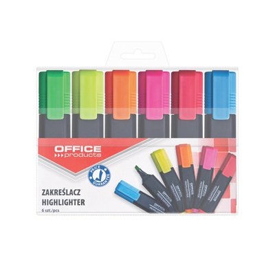 Zakreślacz fluorescencyjny OFFICE PRODUCTS, 1-5mm (linia), 6szt., mix kolorów