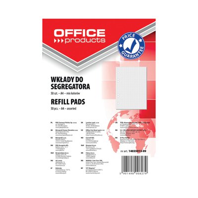 Wkład do segregatora OFFICE PRODUCTS, A4, w kratkę, 50 kart., mix kolorów