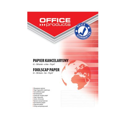 Papier kancelaryjny OFFICE PRODUCTS, w linie, A3, 500ark.
