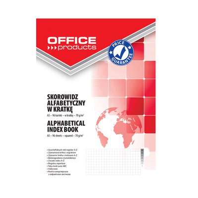 Skorowidz OFFICE PRODUCTS, A5, w kratkę, alfabetyczny, twarda okładka, 96 kart., 70gsm