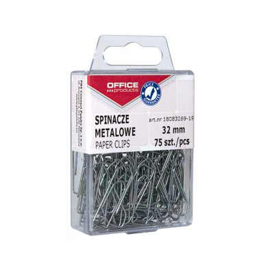 Spinacze metalowe OFFICE PRODUCTS, 32mm, w pudełku, 75szt., srebrne