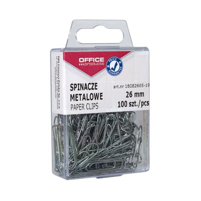Spinacze metalowe OFFICE PRODUCTS, 26mm, w pudełku, 100szt., srebrne