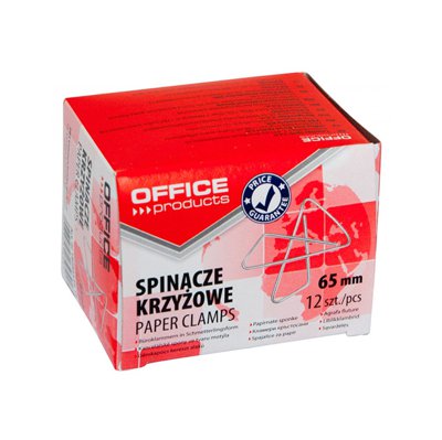 Spinacze krzyżowe OFFICE PRODUCTS, 65mm, 12szt., srebrne